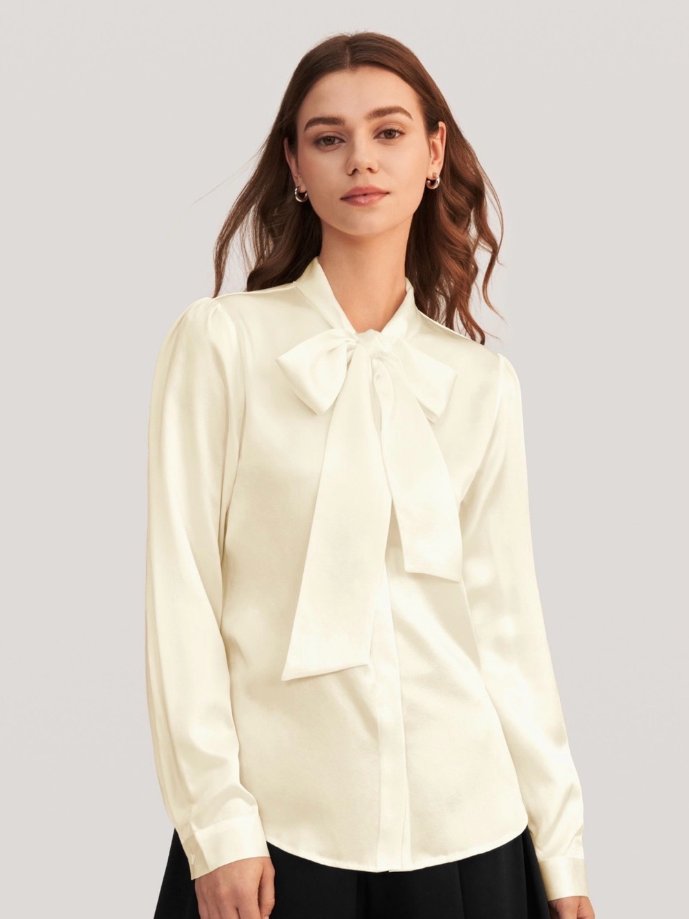 Women Bow-Tie Neck Silk Blouse